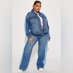 Double Down Wide Leg Jeans Pants  - Medium Wash